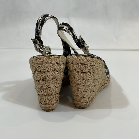 Stuart Weitzman Wedge Espadrille Heels Navy And White Gingham Size 8 - Picture 4 of 10